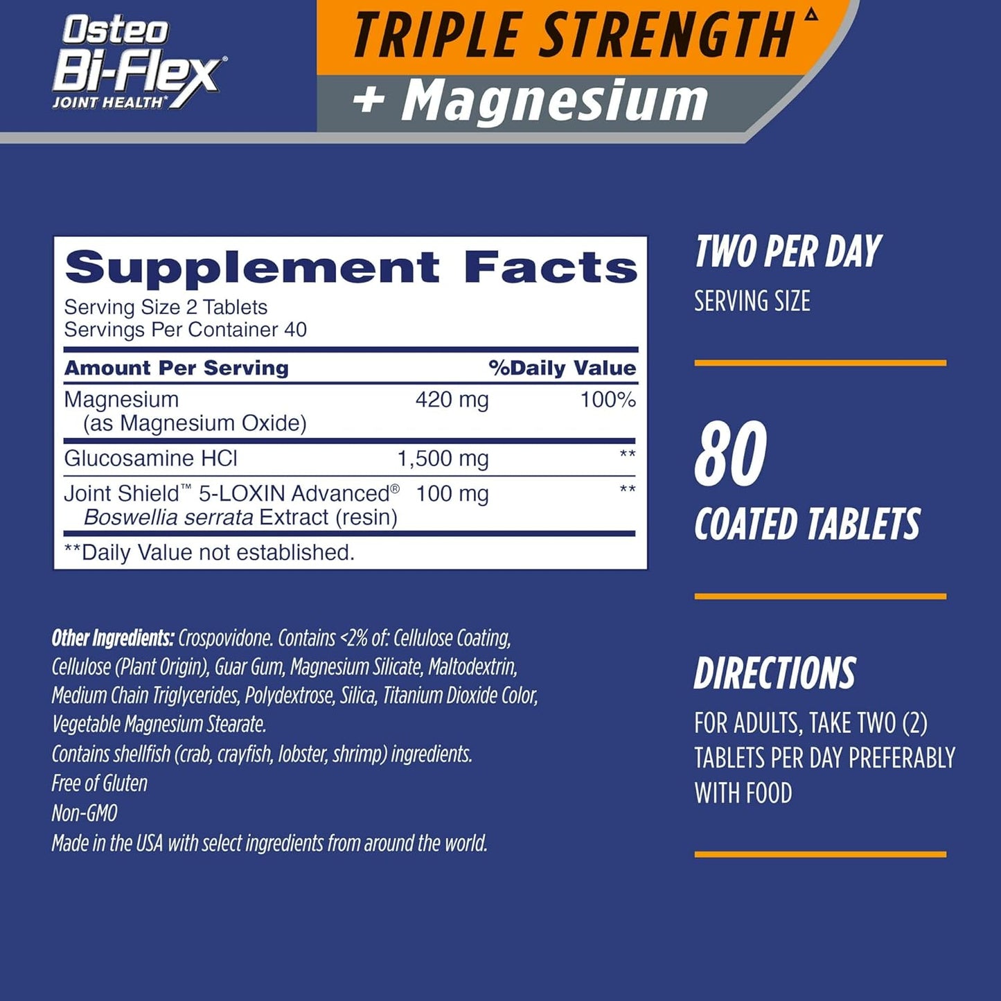Gluten Free Osteo Bi-Flex Triple Strength Joint Supplement with Glucosamine & Magnesium, 160 Tablets