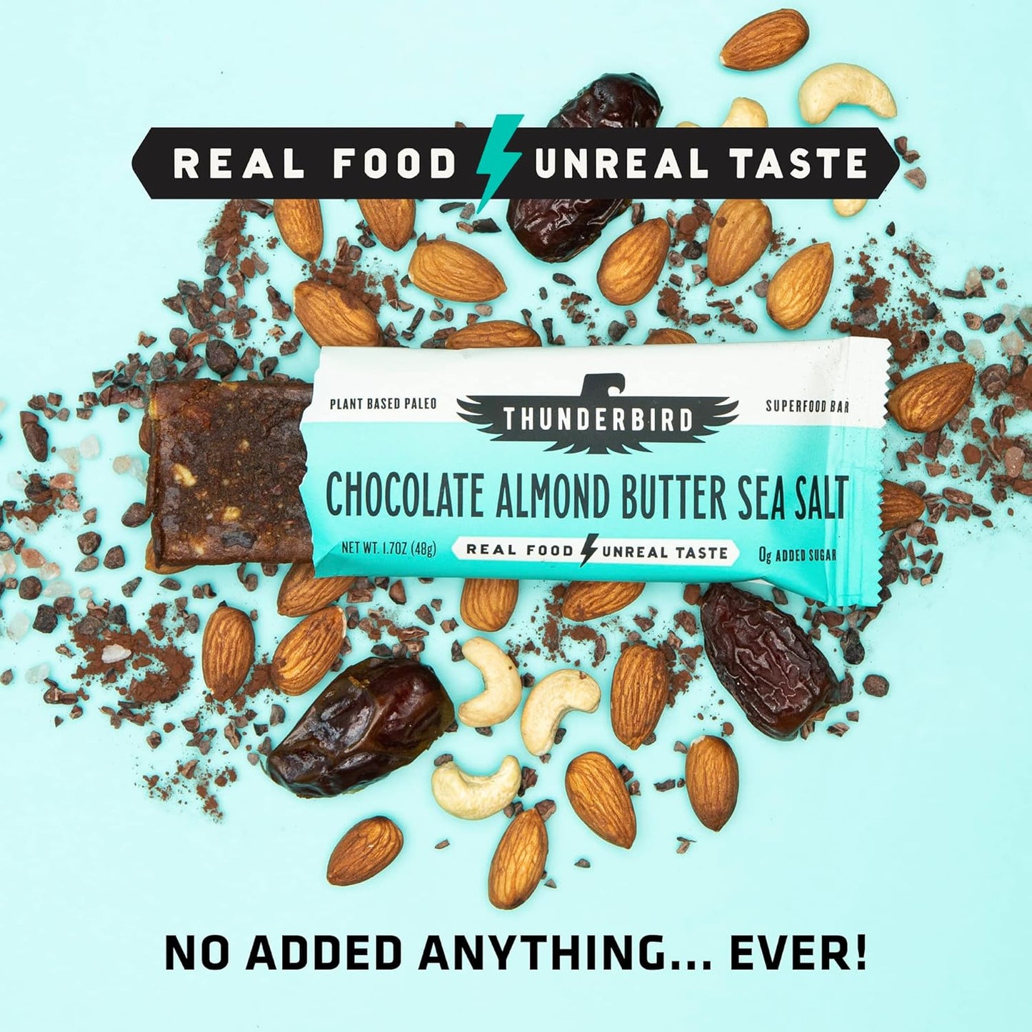 Gluten-Free Thunderbird Energetica Energy Snack Bars with Protein, Vegan Paleo Non-GMO Real Food, No Added Sugar - Chocolate Almond Butter Sea Salt Flavor (6 Count, 1.7 oz.)