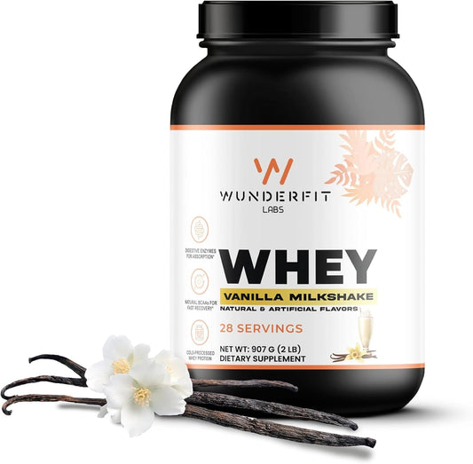 Gluten Free Vanilla Milkshake Whey Protein Powder - 28 Servings by Wunderfit Labs