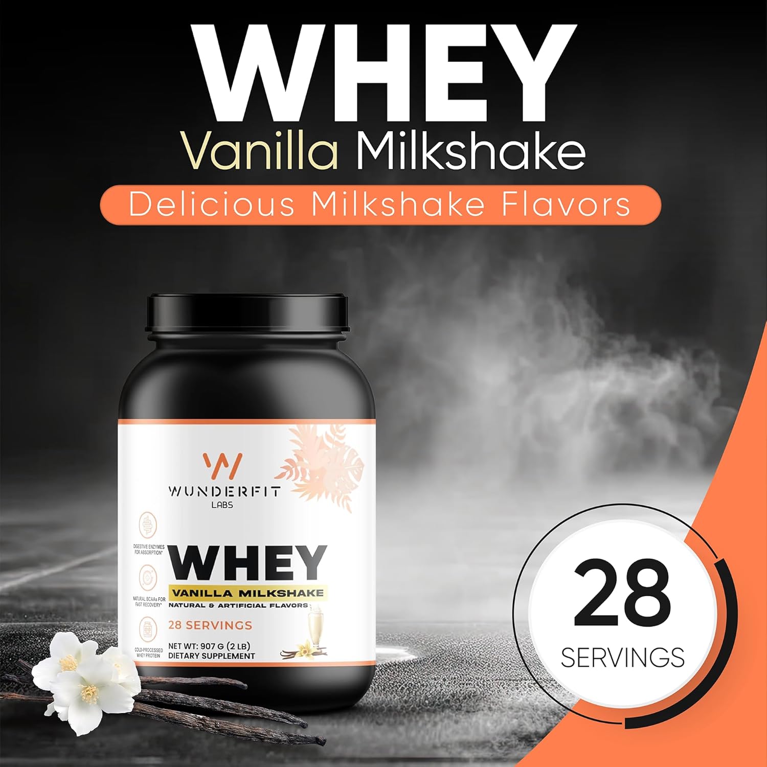 Gluten Free Vanilla Milkshake Whey Protein Powder - 28 Servings by Wunderfit Labs