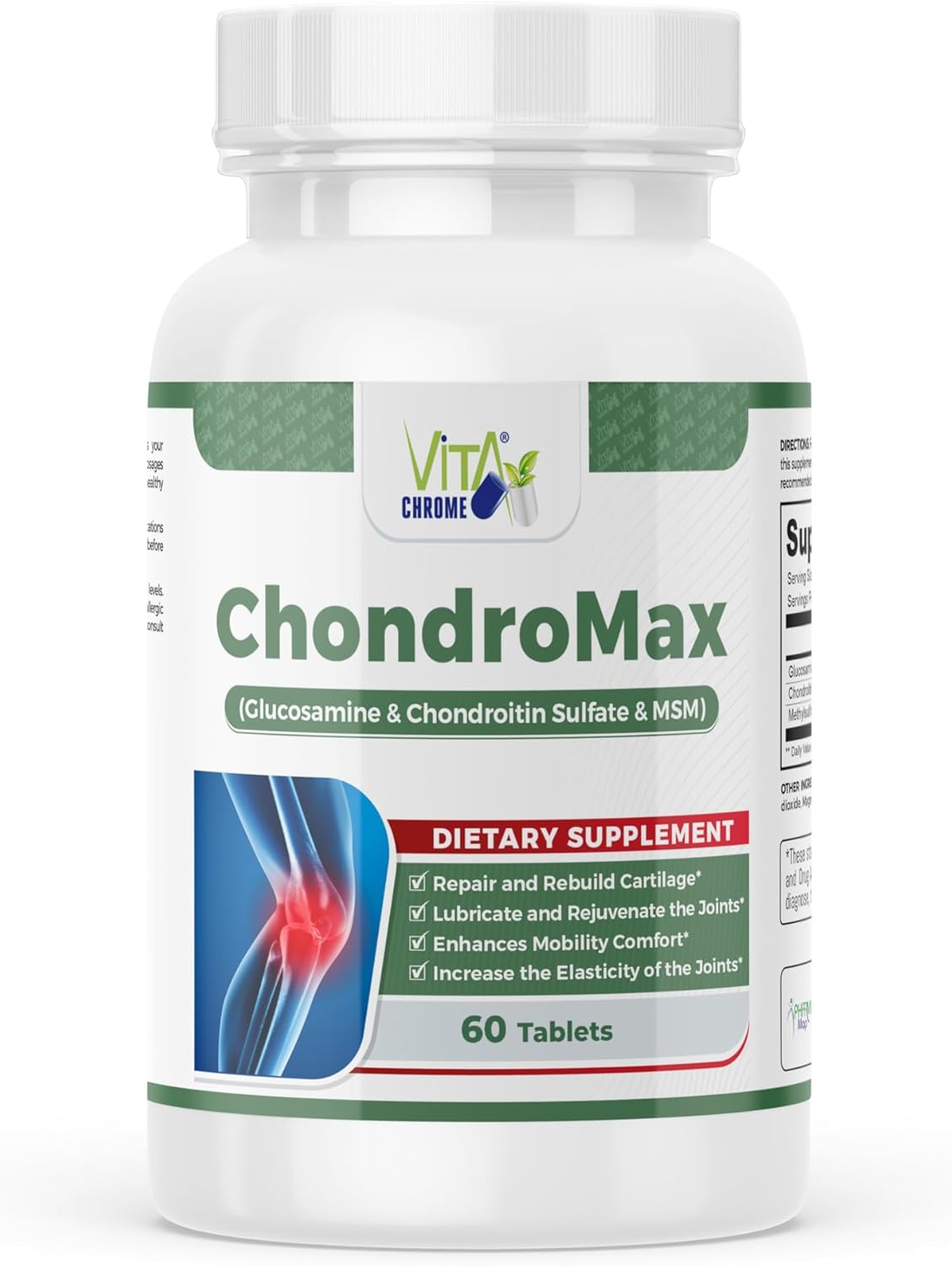 Gluten-Free VITA CHROME ChondroMax Joint Health Supplement with Glucosamine, Chondroitin, MSM - Made in USA - 60 Tablets for Men & Women