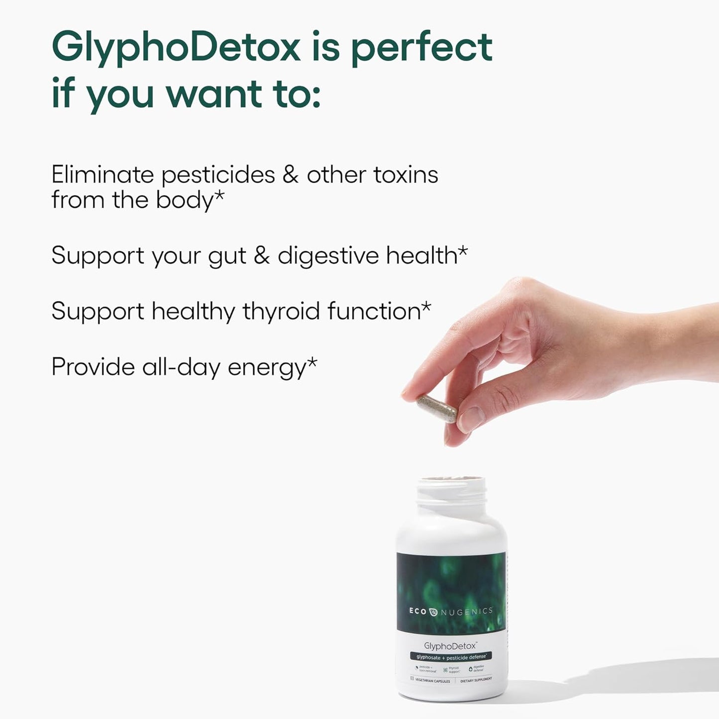 GlyphoDetox Supplement for Men & Women - Remove Glyphosate Pesticides Safely - Detox Formula with Kelp, Citrus Pectin, Algimate, Glycine - 60 Capsules