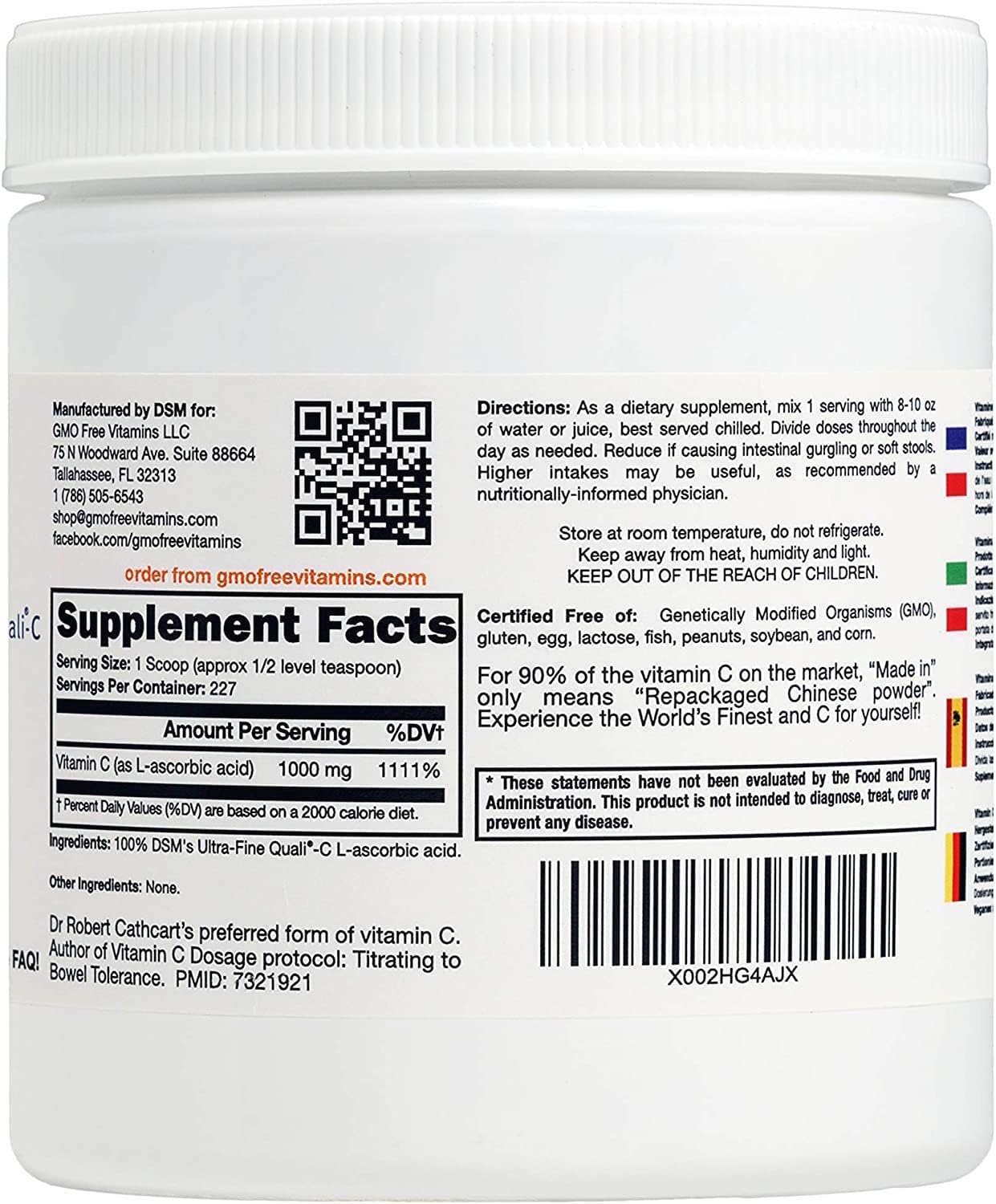 GMO Free Quali-C L-Ascorbic Acid Vitamin C Powder - Vegan, Ultra Fine, Made in UK, UK Ingredients - Highest Bioavailability (8 oz)