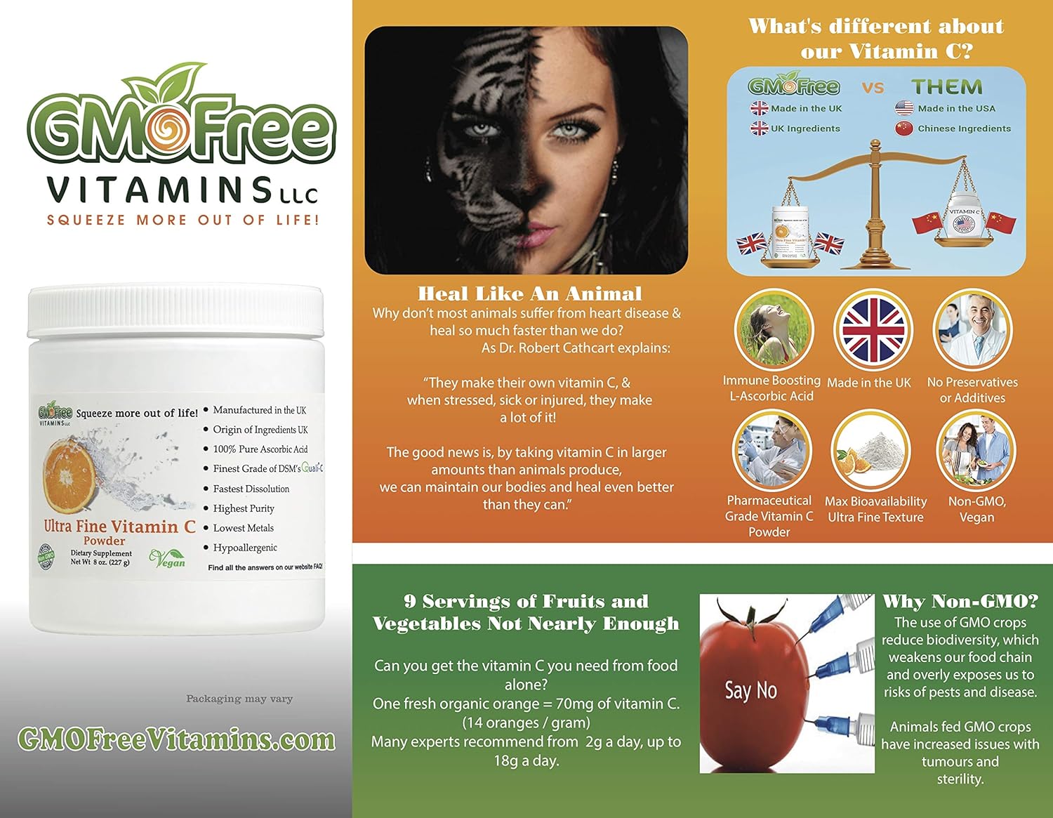 GMO Free Quali-C L-Ascorbic Acid Vitamin C Powder - Vegan, Ultra Fine, Made in UK, UK Ingredients - Highest Bioavailability (8 oz)