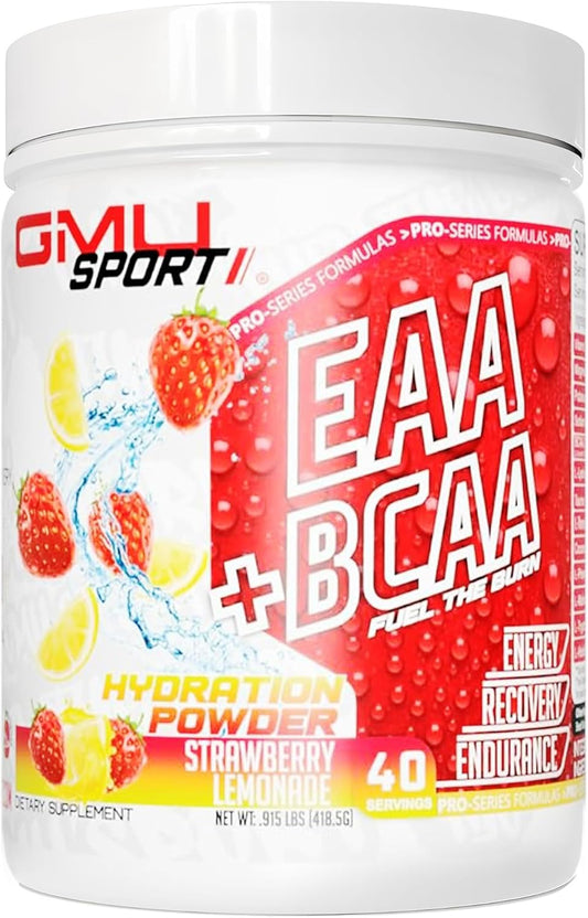 GMU SPORT - BCAA & EAA Hydration Powder - Full Amino Acid Profile for Energy & Recovery - 40 Servings, Electrolyte Drink (Strawberry Lemonade)