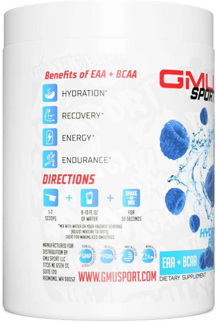 GMU SPORT - Blue Razz BCAA & EAA Hydration Powder - Full Amino Acids Profile for Energy, Recovery & Endurance - 40 Servings