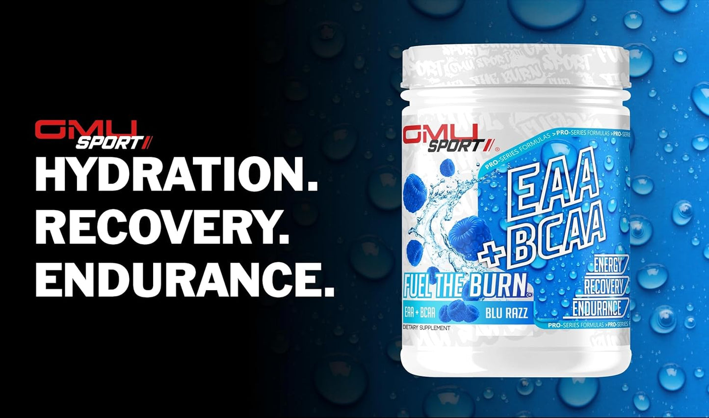 GMU SPORT - Blue Razz BCAA & EAA Hydration Powder - Full Amino Acids Profile for Energy, Recovery & Endurance - 40 Servings