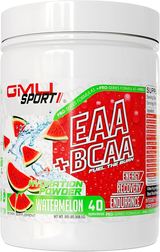 GMU SPORT BCAA & EAA Hydration Powder with Amino Acids - 40 Servings, Watermelon Flavor - Electrolyte Drink for Energy, Recovery & Endurance