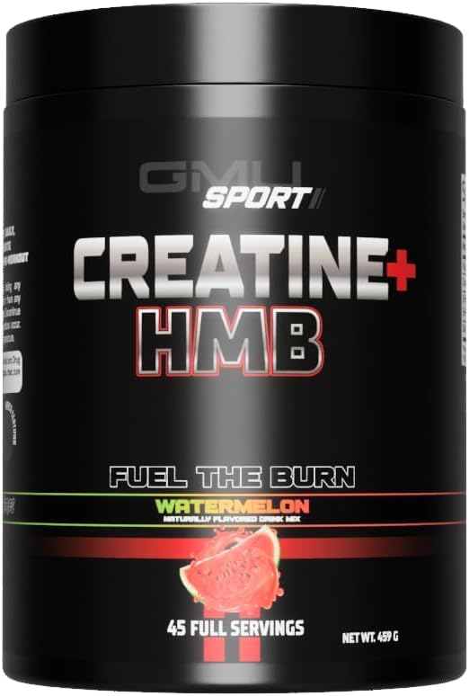 GMU SPORT Creatine Monohydrate and HMB Powder Blend for Strength, Muscle Growth, and Energy - 5G Creatine, 3G HMB - Watermelon Flavor