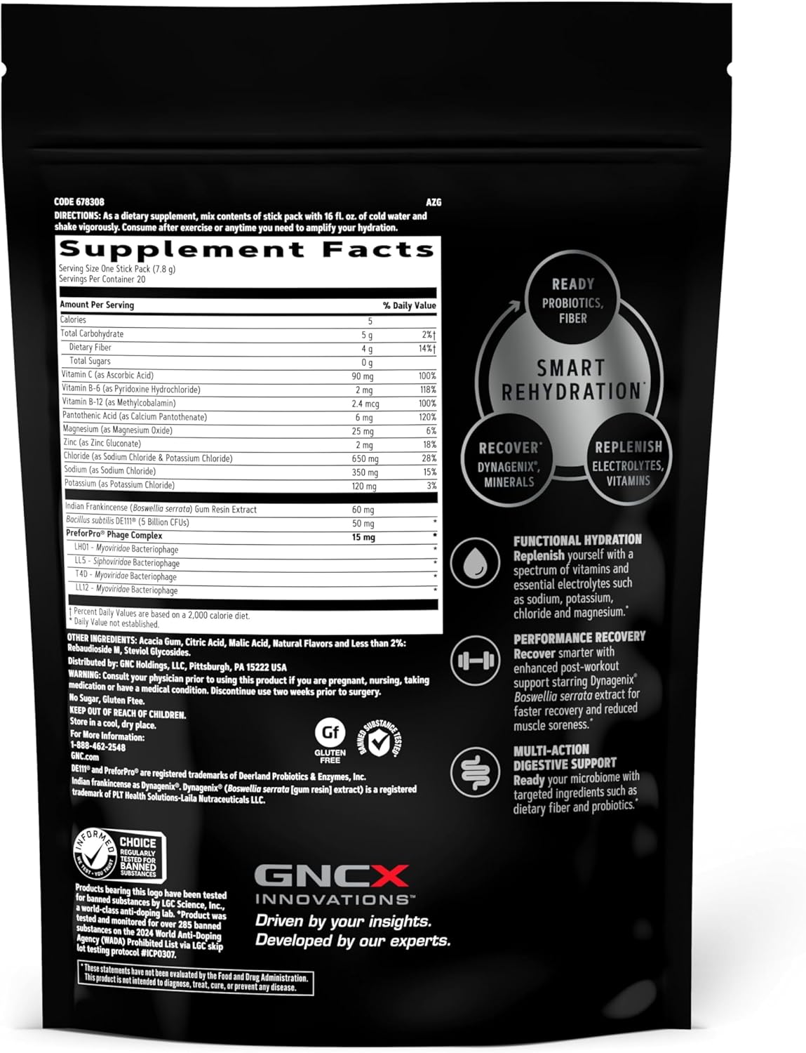 GNC AMP Amplified Hydration Lemon Lime Drink Mix - 20 Count with Electrolytes and Digestion Support