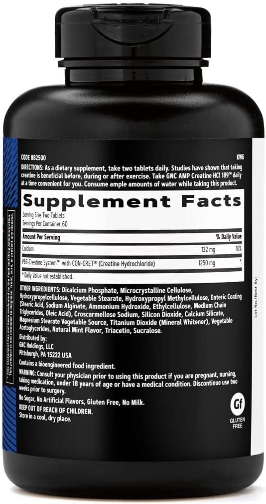 GNC AMP Creatine HCl Pills - Muscle Building Energy Supplement - Fast Absorbing Gluten Free Formula - 120 Count