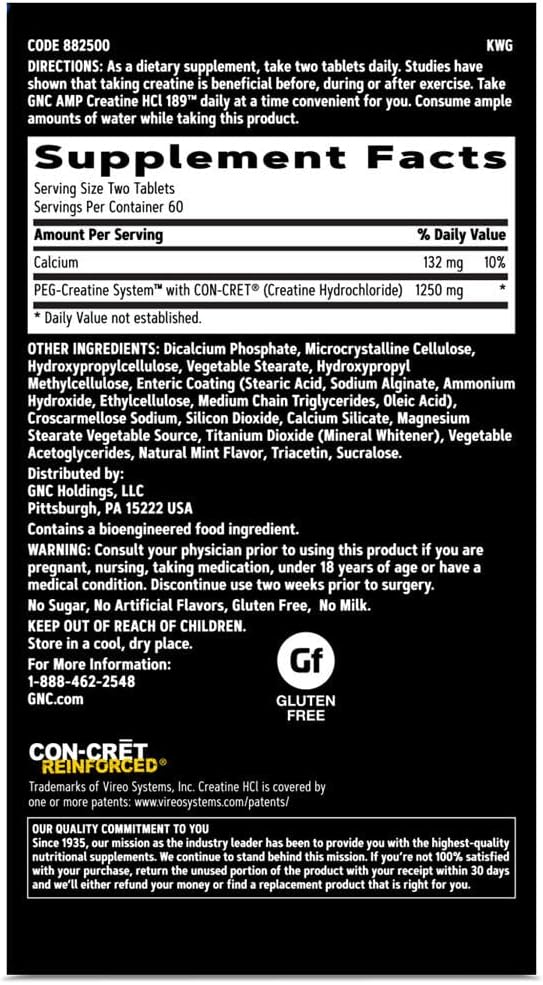GNC AMP Creatine HCl Pills - Muscle Building Energy Supplement - Fast Absorbing Gluten Free Formula - 120 Count
