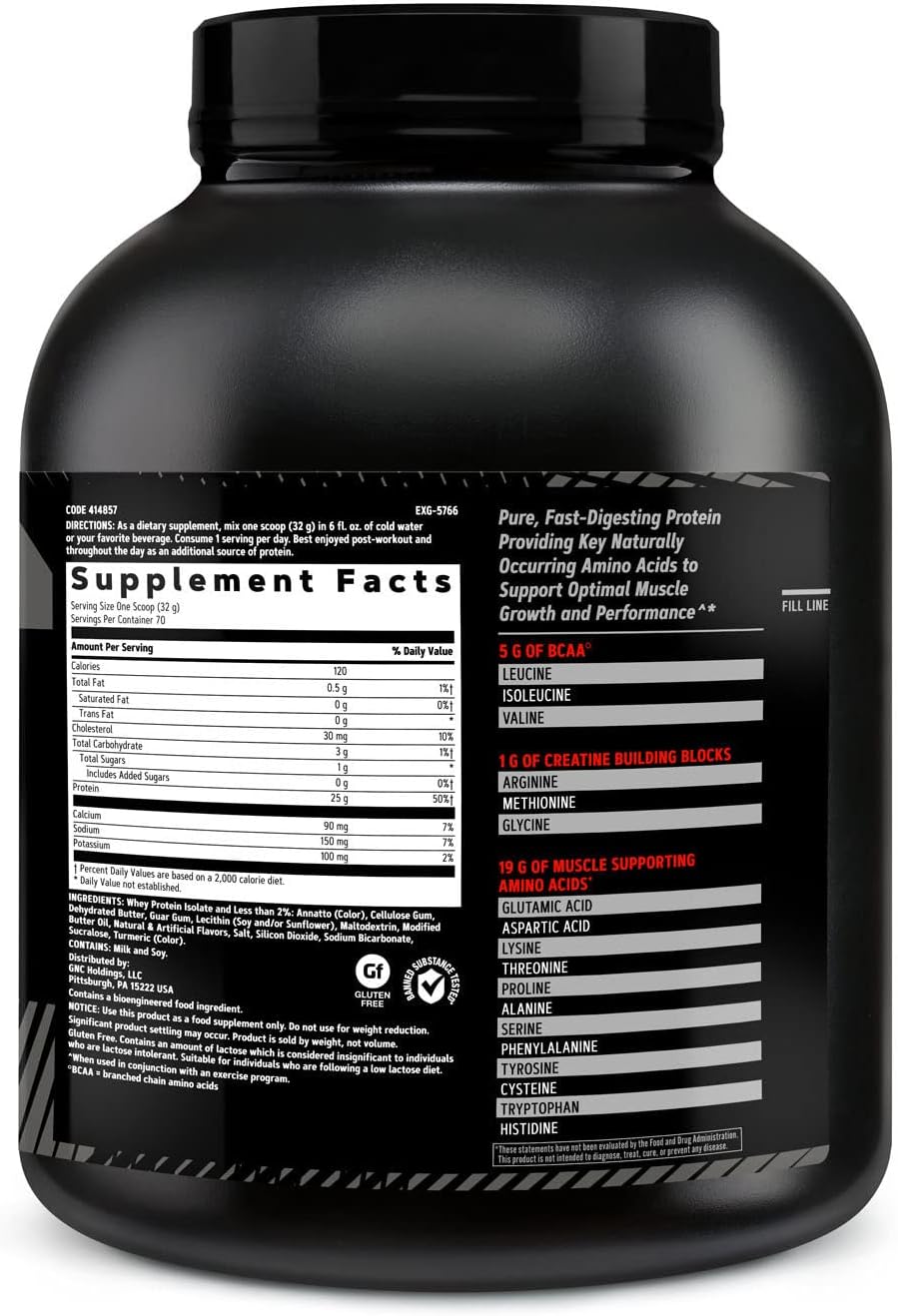 GNC AMP Pure Isolate Protein Powder - Vanilla Custard Flavor | 25g Whey Protein Isolate, 5g BCAA | Boosts Strength, Performance, Muscle Growth | 70 Servings