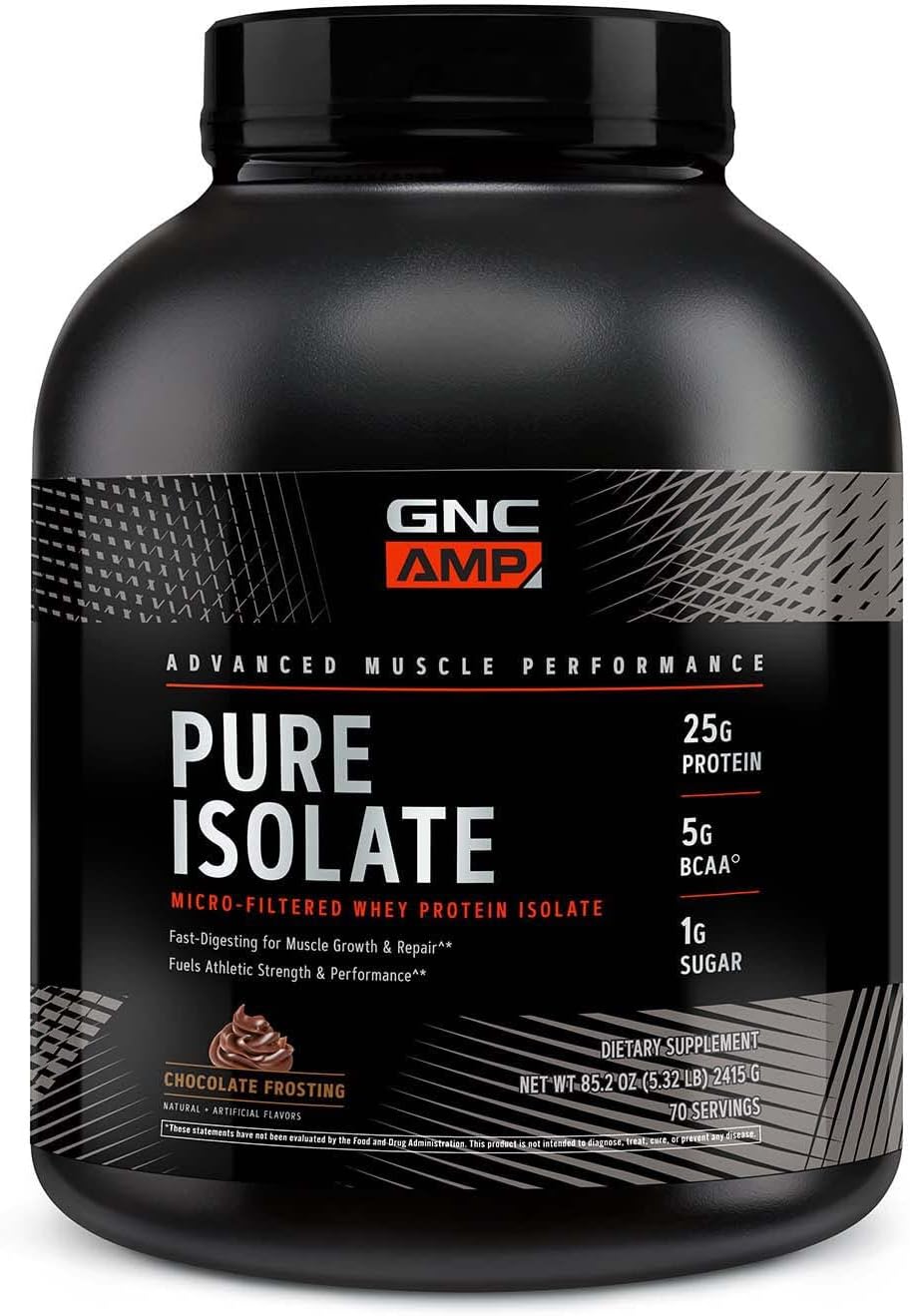 GNC AMP Pure Isolate Whey Protein: Boost Athletic Performance & Muscle Growth - Chocolate Frosting, 70 Servings