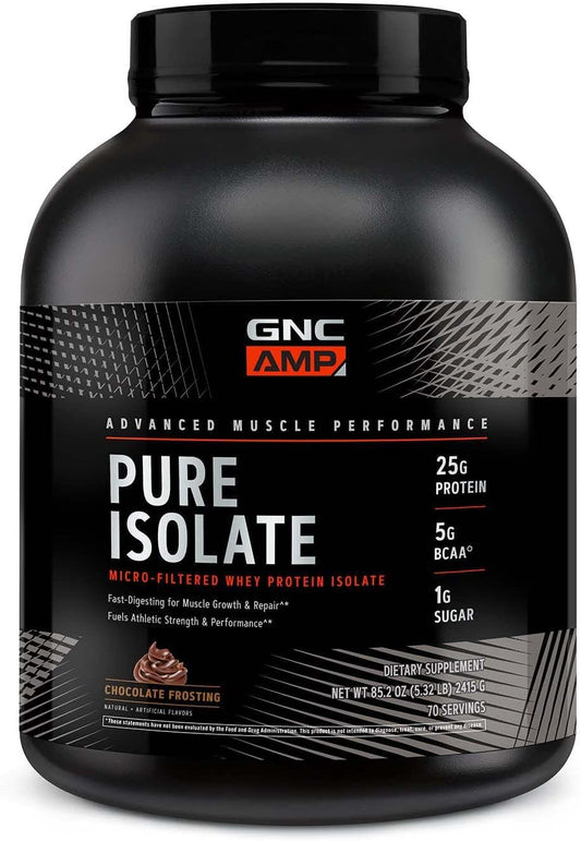 GNC AMP Pure Isolate Whey Protein: Boost Athletic Performance & Muscle Growth - Chocolate Frosting, 70 Servings