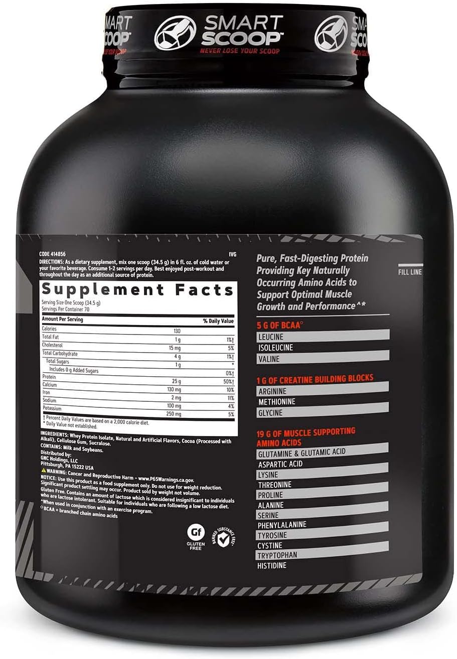 GNC AMP Pure Isolate Whey Protein: Boost Athletic Performance & Muscle Growth - Chocolate Frosting, 70 Servings