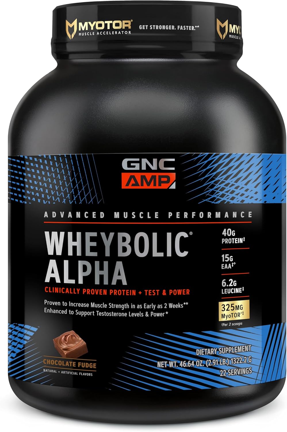 GNC AMP Wheybolic Alpha Chocolate Fudge Protein Powder - 40g Protein, BCAA, Muscle Building Formula - 22 Servings