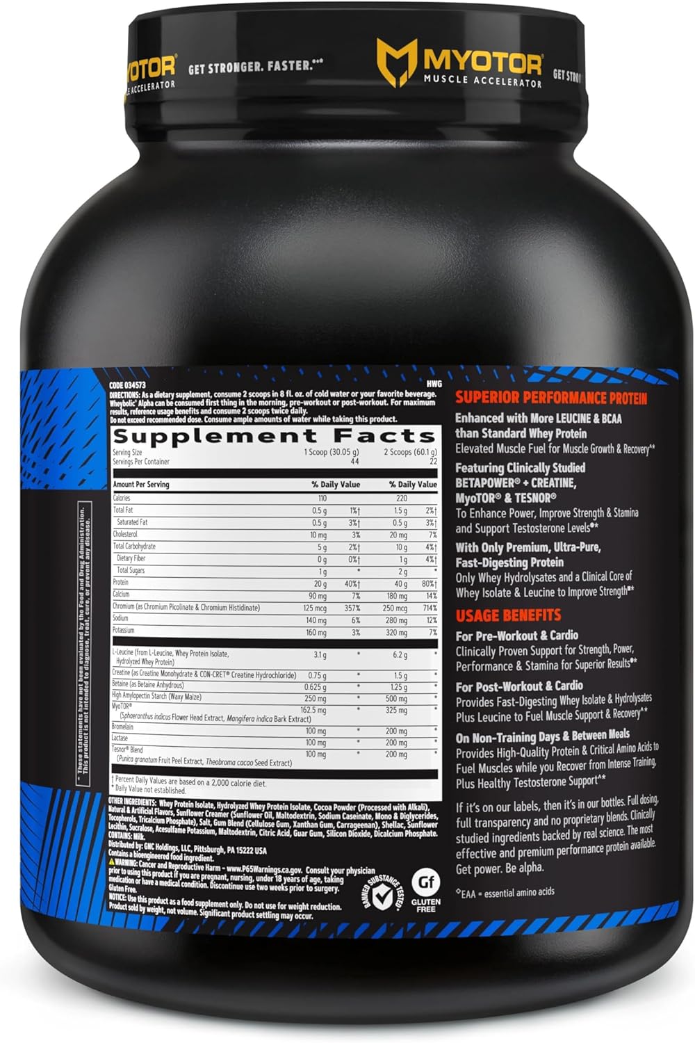 GNC AMP Wheybolic Alpha Chocolate Fudge Protein Powder - 40g Protein, BCAA, Muscle Building Formula - 22 Servings