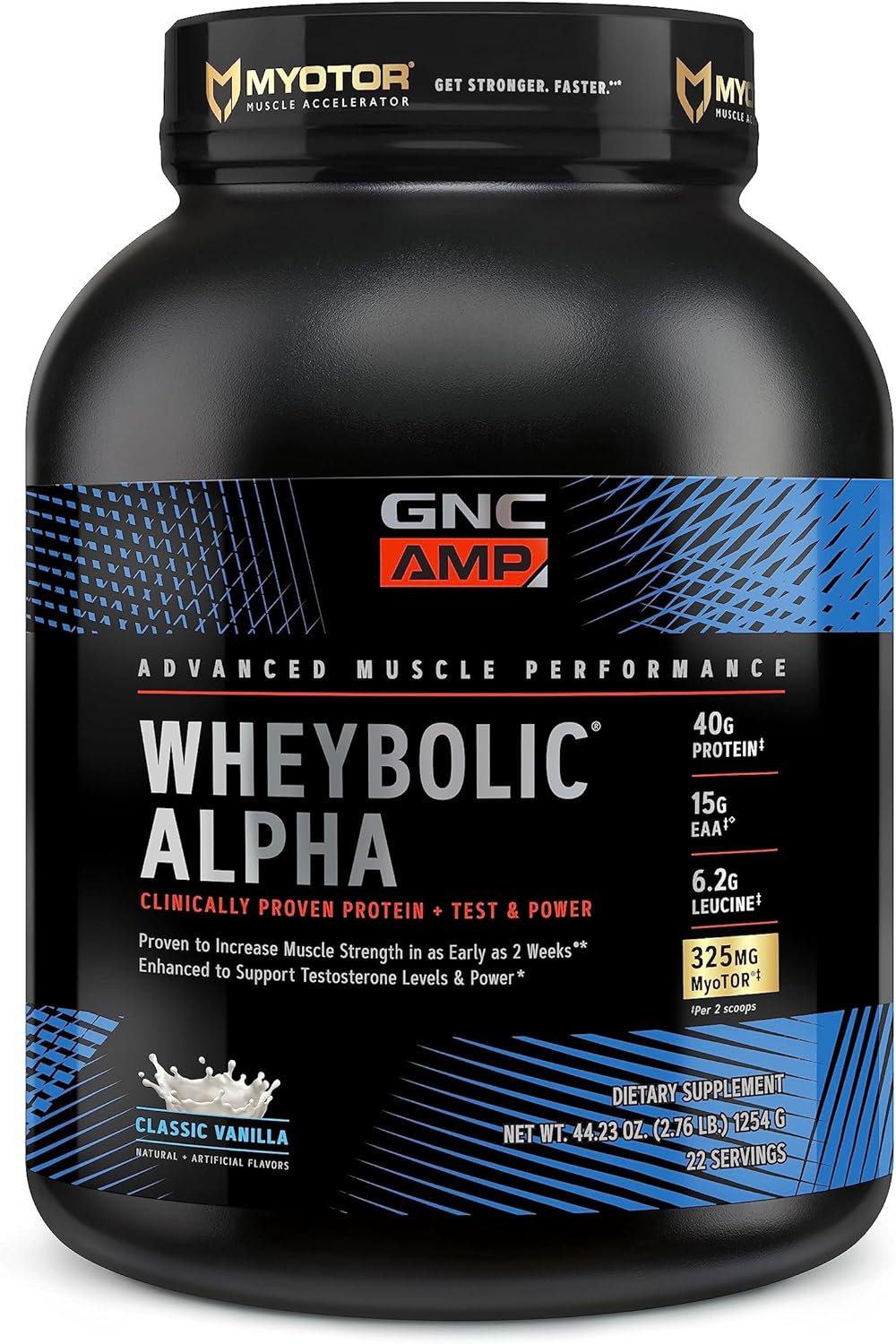 GNC AMP Wheybolic Alpha Vanilla Protein Powder - 40g Protein, BCAA, Muscle Building Formula - 22 Servings