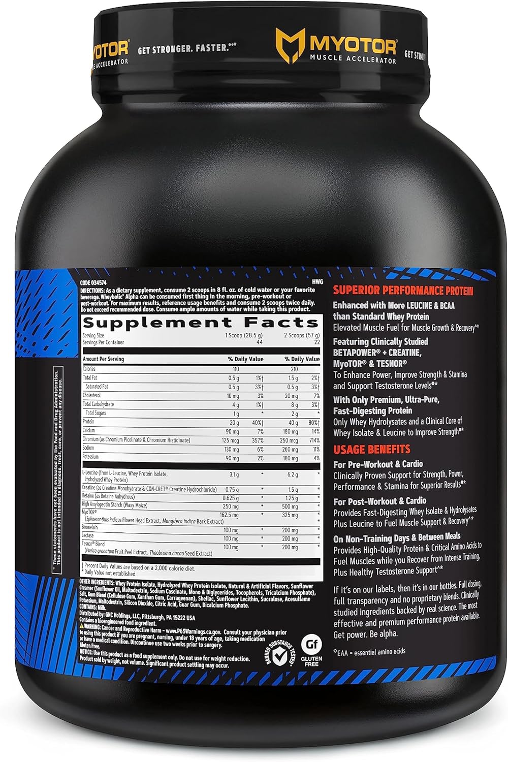 GNC AMP Wheybolic Alpha Vanilla Protein Powder - 40g Protein, BCAA, Muscle Building Formula - 22 Servings