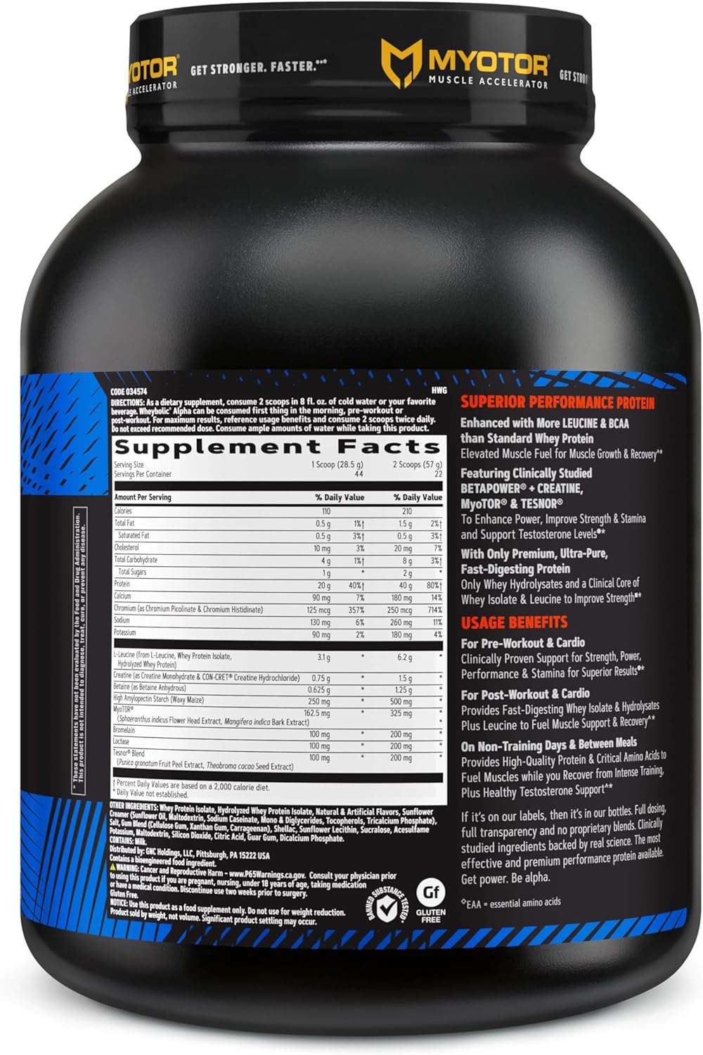 GNC AMP Wheybolic Alpha Vanilla Protein Powder - 40g Protein, BCAA, Muscle Building Formula - 22 Servings