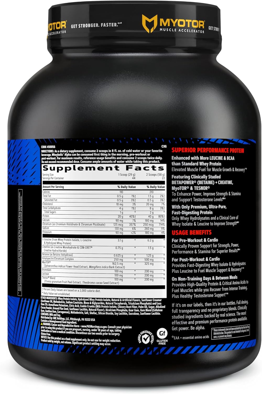 GNC AMP Wheybolic Alpha Whey Protein Powder: Cookies and Cream Flavor, 40g Protein, Muscle-Building BCAA Formula with MyoTOR for Workouts (22 Servings)