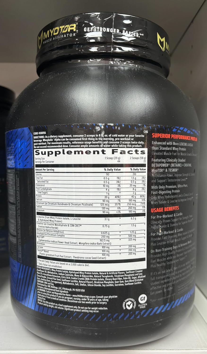 GNC AMP Wheybolic Alpha Whey Protein Powder: Cookies and Cream Flavor, 40g Protein, Muscle-Building BCAA Formula with MyoTOR for Workouts (22 Servings)