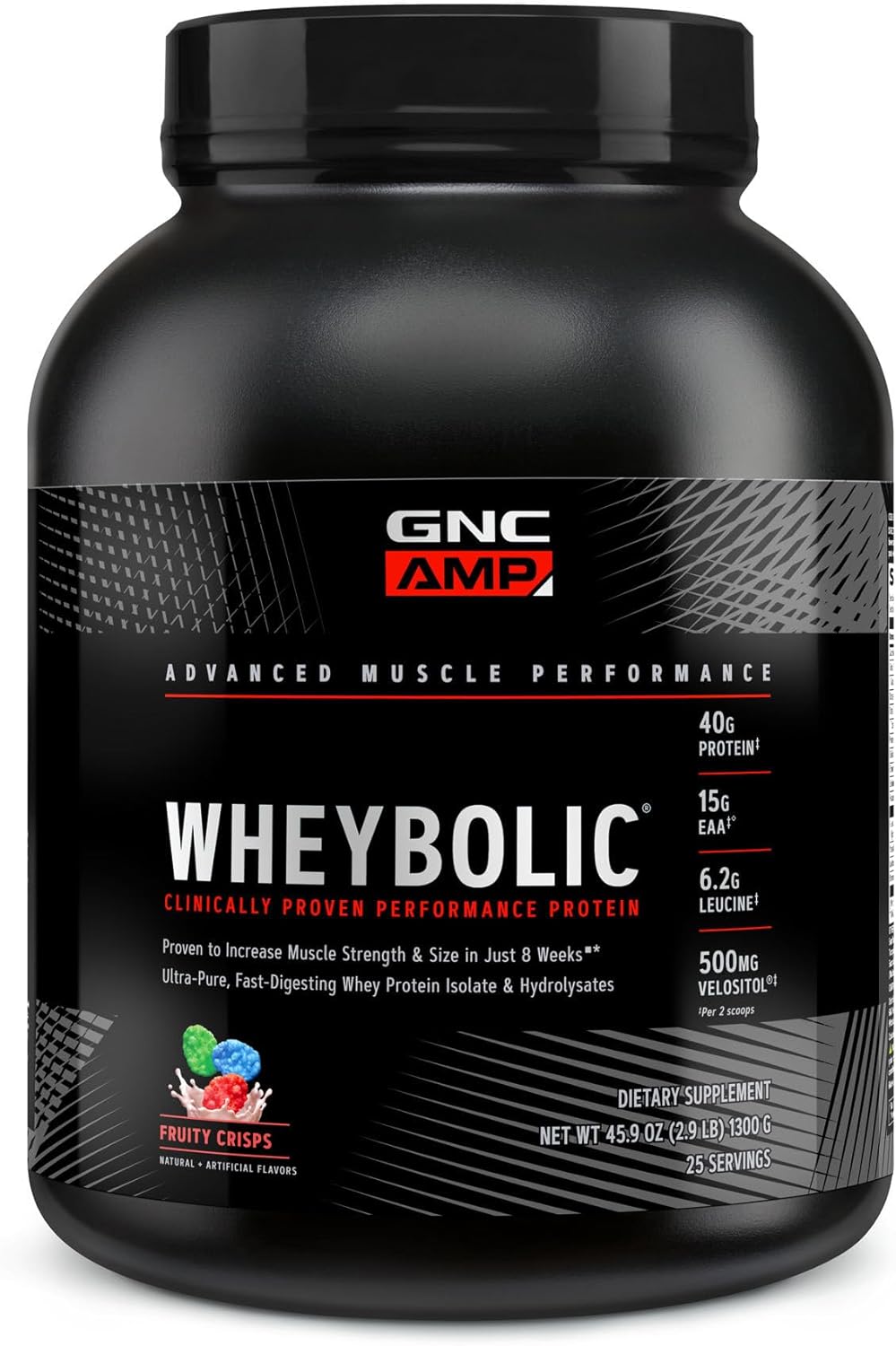 GNC AMP Wheybolic Isolate Protein Powder with BCAA for Muscle Building and Workout Support - Gluten Free Fruity Crisps, 25 Servings