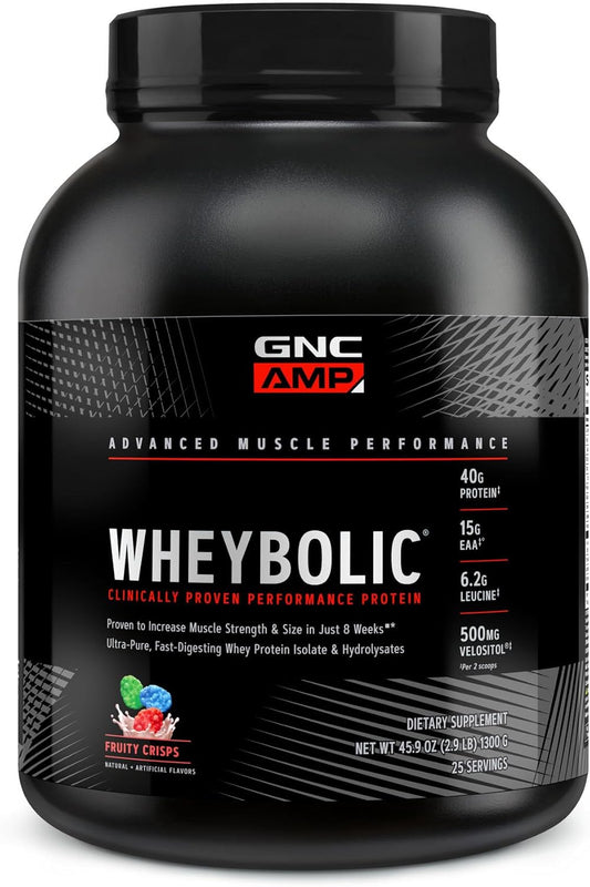 GNC AMP Wheybolic Isolate Protein Powder with BCAA for Muscle Building and Workout Support - Gluten Free Fruity Crisps, 25 Servings