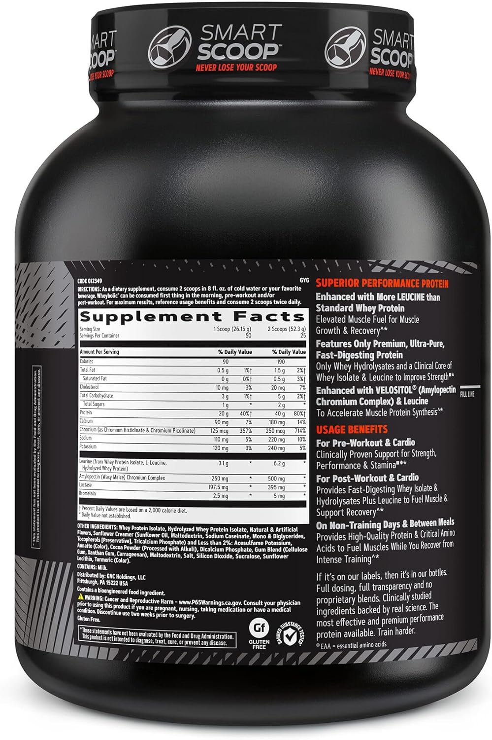 GNC AMP Wheybolic: Muscle Building Whey Protein Isolate with BCAA, Gluten Free, Creamy Peanut Butter Flavor - 25 Servings