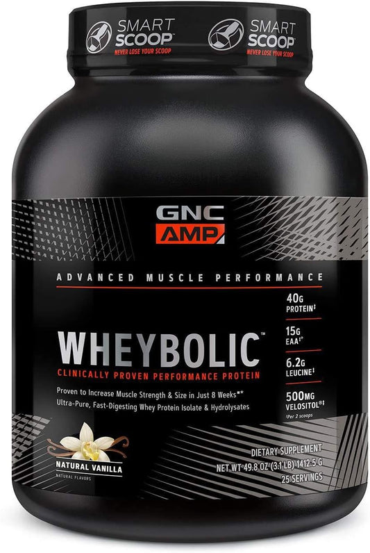 GNC AMP Wheybolic: Vanilla Whey Protein Isolate with BCAA for Targeted Muscle Building | Gluten-Free Workout Support Formula (25 Servings)