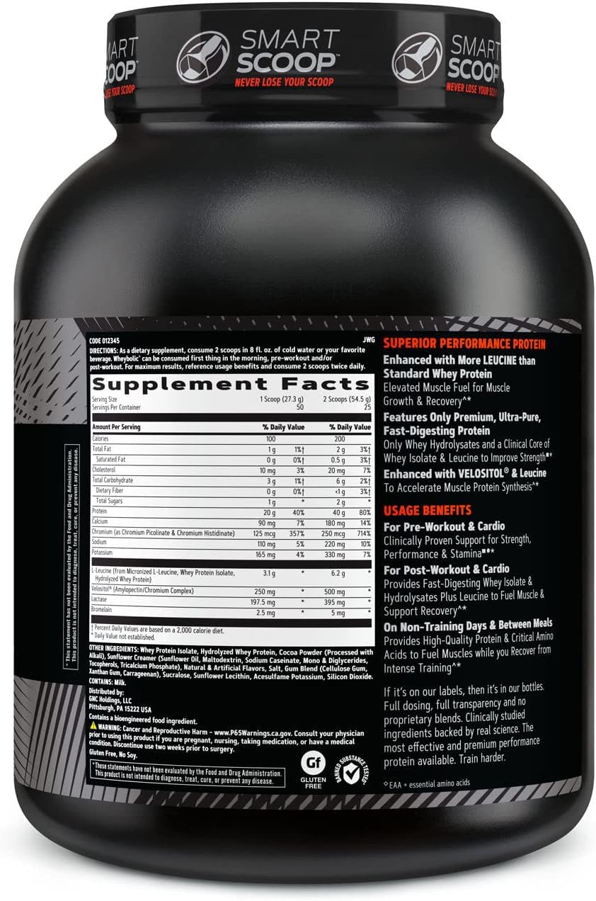 GNC AMP Wheybolic Whey Protein Isolate Powder for Muscle Building | BCAA Workout Support | Gluten Free Chocolate Fudge | 25 Servings