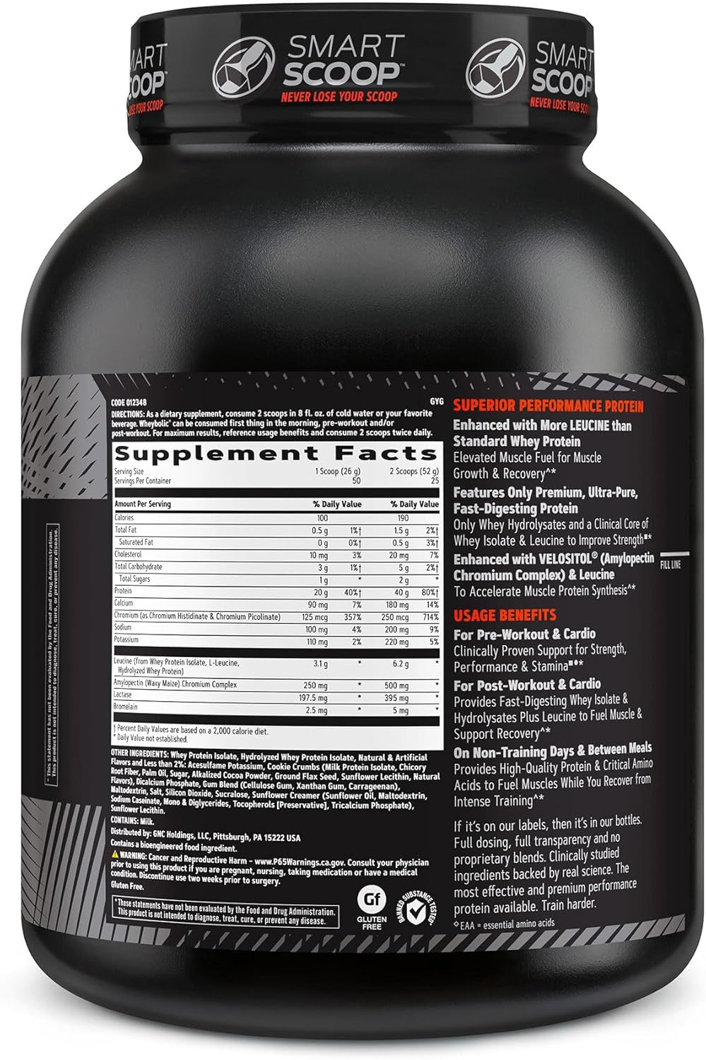 GNC AMP Wheybolic Whey Protein Isolate Powder with BCAA for Muscle Building | Gluten Free Cookies and Cream | 25 Servings