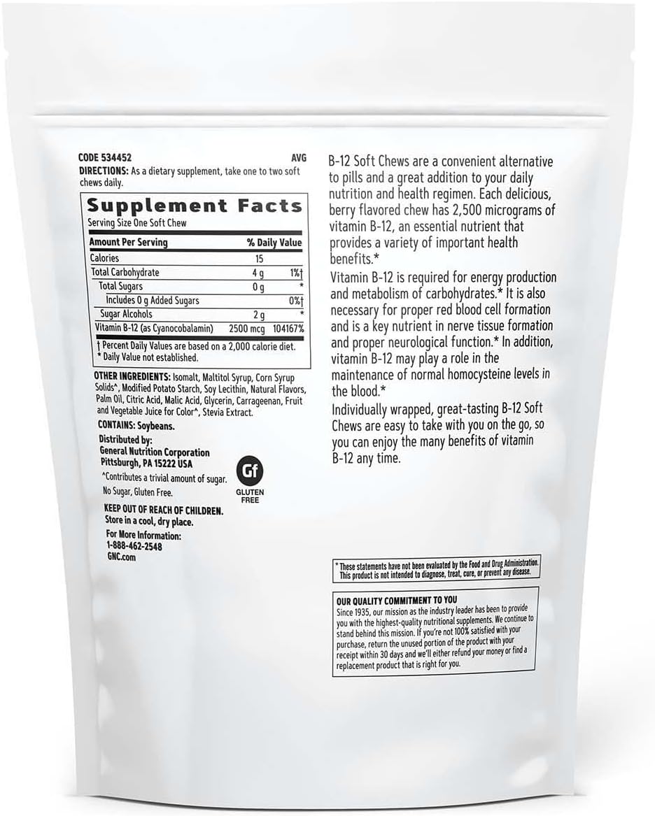 GNC Berry Blast Vitamin B-12 Soft Chews - 2500 mcg (60 Servings)