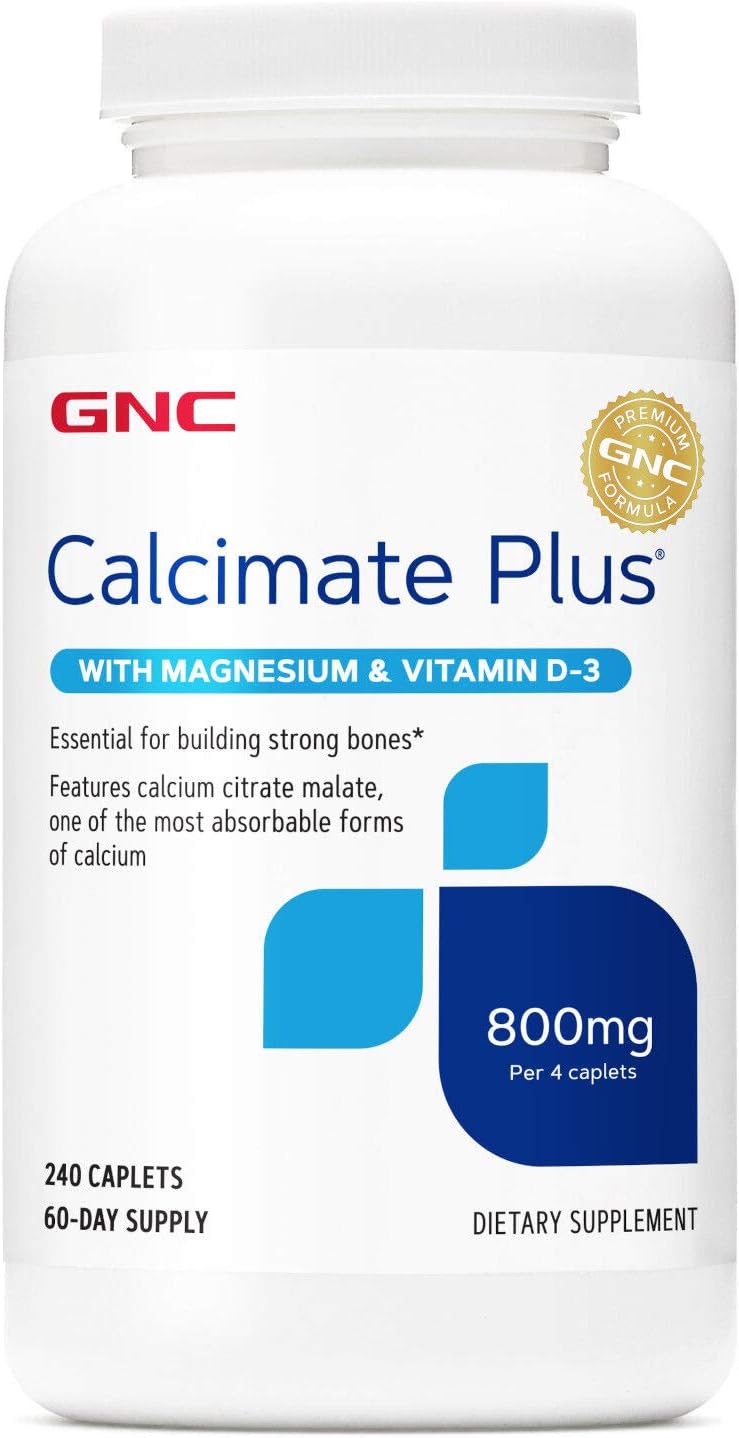 GNC Calcimate Plus 800mg Supplement for Strong Bones, Improved Calcium Absorption - 60 Servings