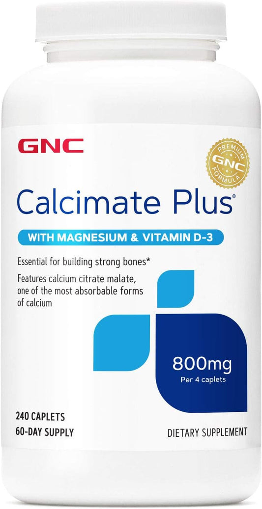 GNC Calcimate Plus 800mg Supplement for Strong Bones, Improved Calcium Absorption - 60 Servings