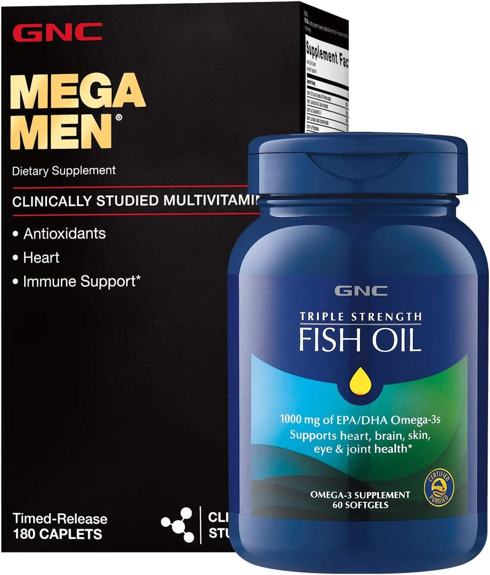 GNC Mega Men® Multivitamin with Omega-3 Supplement Bundle - Essential Nutrients for Men's Health