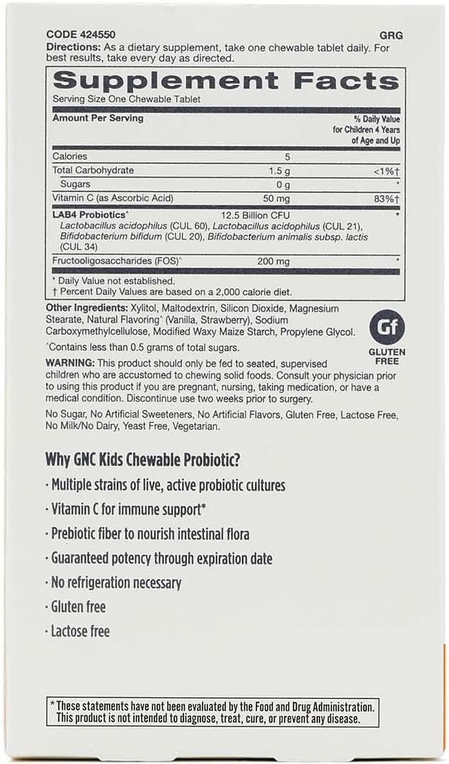 GNC Milestones Kids Chewable Probiotic - 30 Tablets for Kids 4-12, Promotes Digestive & Immune Health