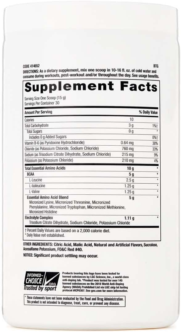 GNC Pro Performance Essential Amino Complete, Strawberry Kiwi, 15.87 oz. for Muscle Recovery
