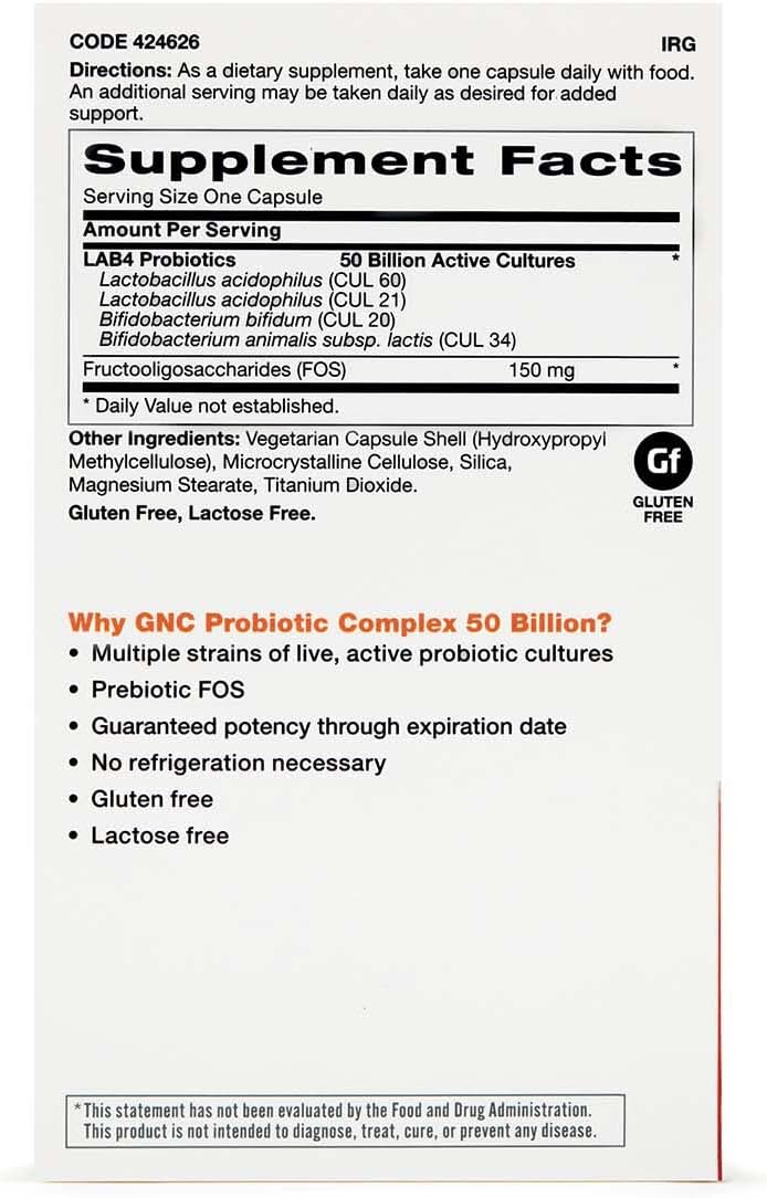 GNC Probiotic Complex 50 Billion CFUs | Multi-Strain Formula for Digestive & Immune Health | Vegetarian | 30 Capsules