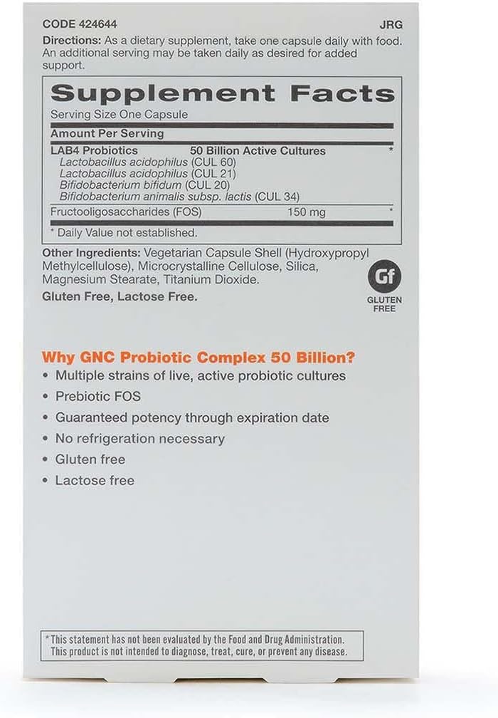 GNC Probiotic Complex: 60 Capsules with 50 Billion CFUs for Daily Probiotic Support