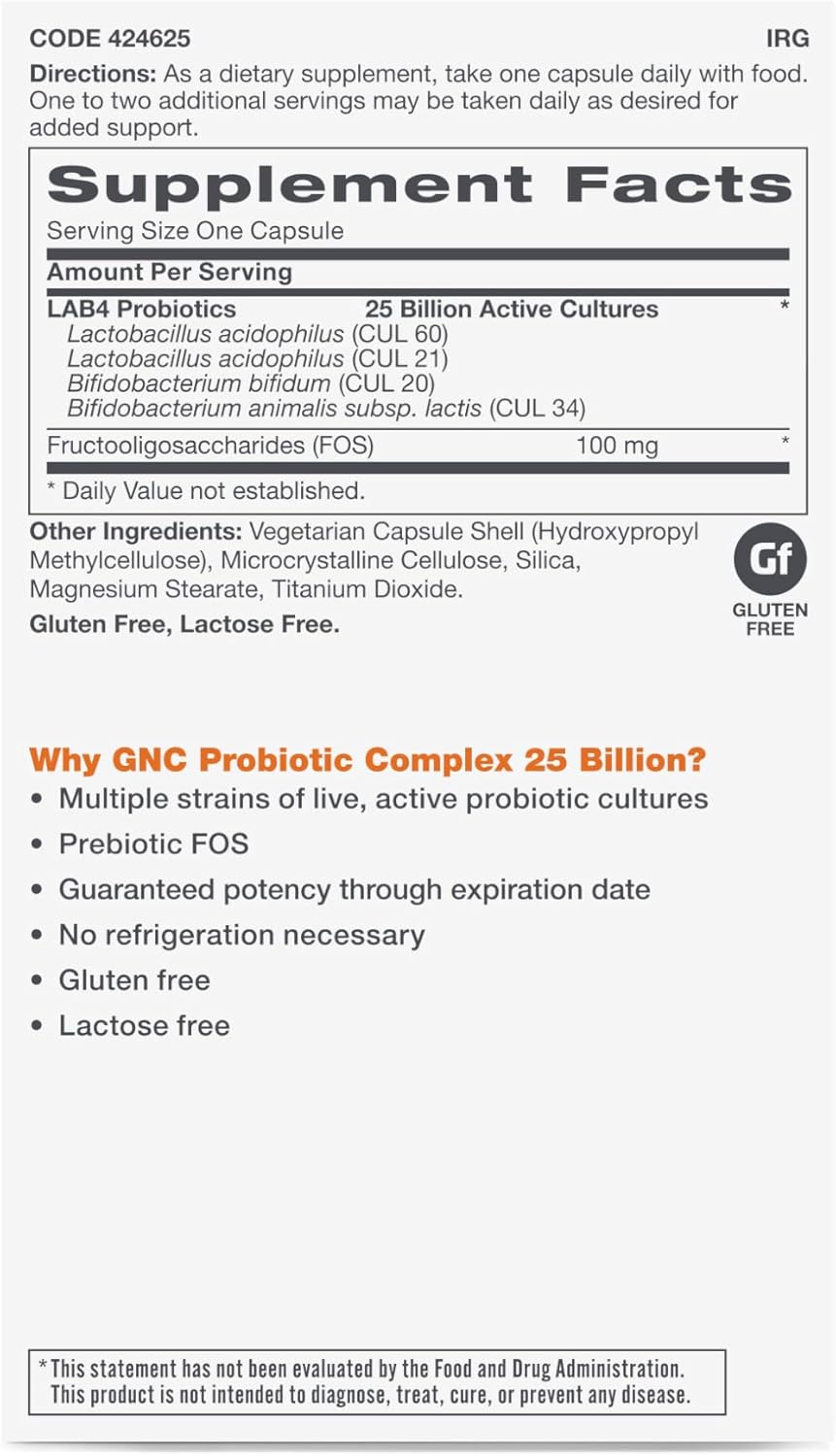 GNC Probiotic Complex with 25 Billion CFUs - 30 Capsules for Gut Health