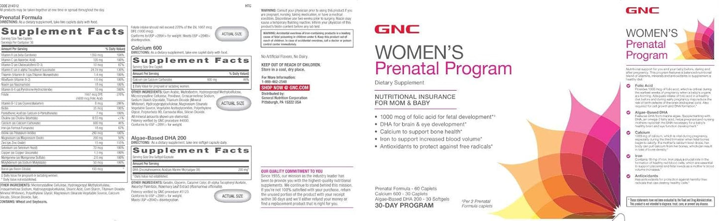 GNC Targeted Prenatal Essentials for Women | Daily Supplement System with Zinc & Iron | Supports Fetal Development | 30 Packs