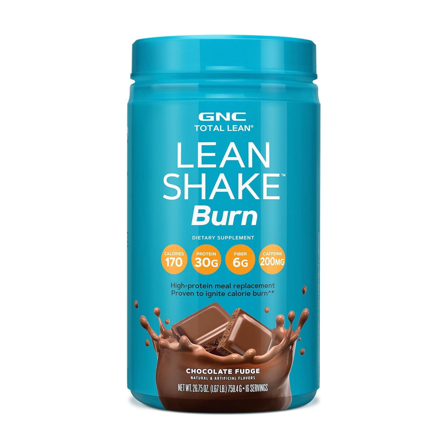 GNC Total Lean Shake Burn Protein Powder - Chocolate Fudge Flavor | Hunger-Satisfying Formula Burns 3X More Calories | 16 Servings