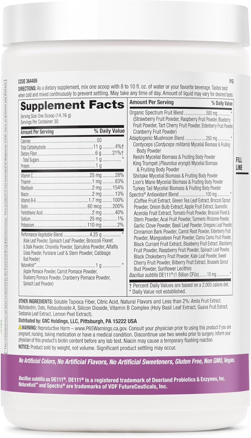 GNC Vital Greens Powder: Probiotics & Fiber for Gut Health | Berry Flavor | Gluten Free, Vegan Formula | 30 Servings