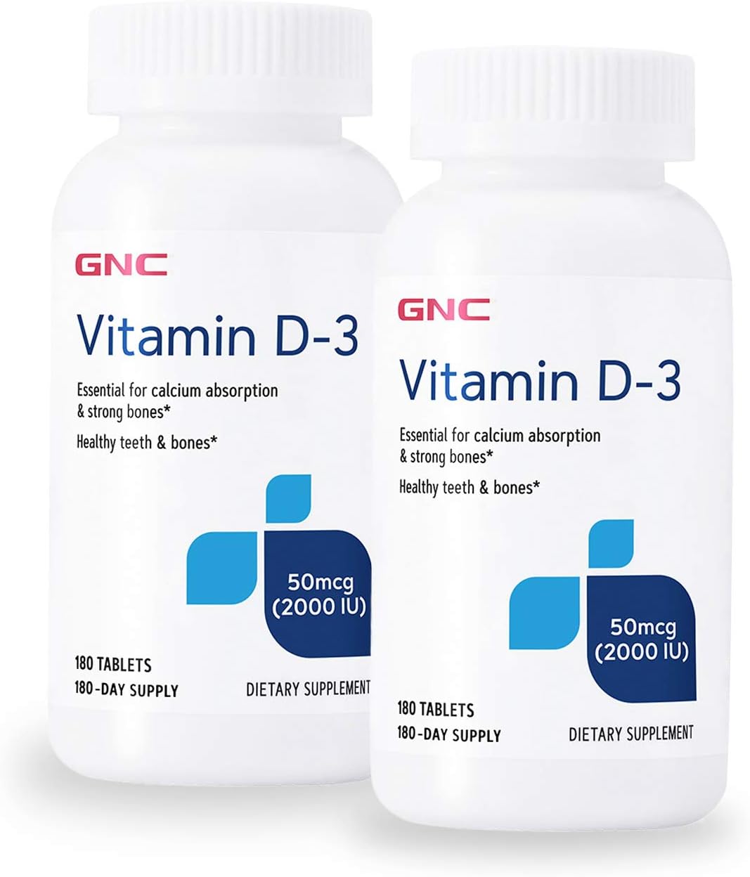 GNC Vitamin D-3 2000 IU Twin Pack - Essential Daily Supplement for Immune Support & Bone Health