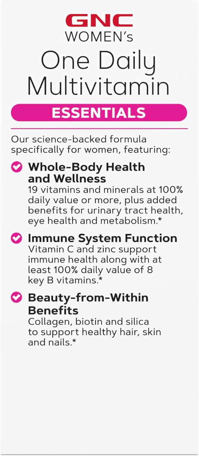 GNC Women's One Daily Multivitamin Essentials - 60 Caplets for Daily Nutrition Support