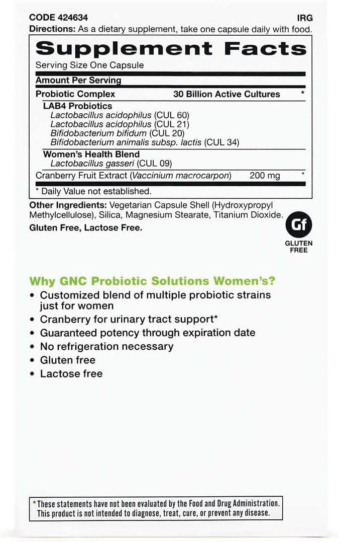 GNC Women's Probiotic with 30 Billion CFUs for Digestive & Immune Health | Multi-Strain Formula, Vegetarian | 30 Capsules