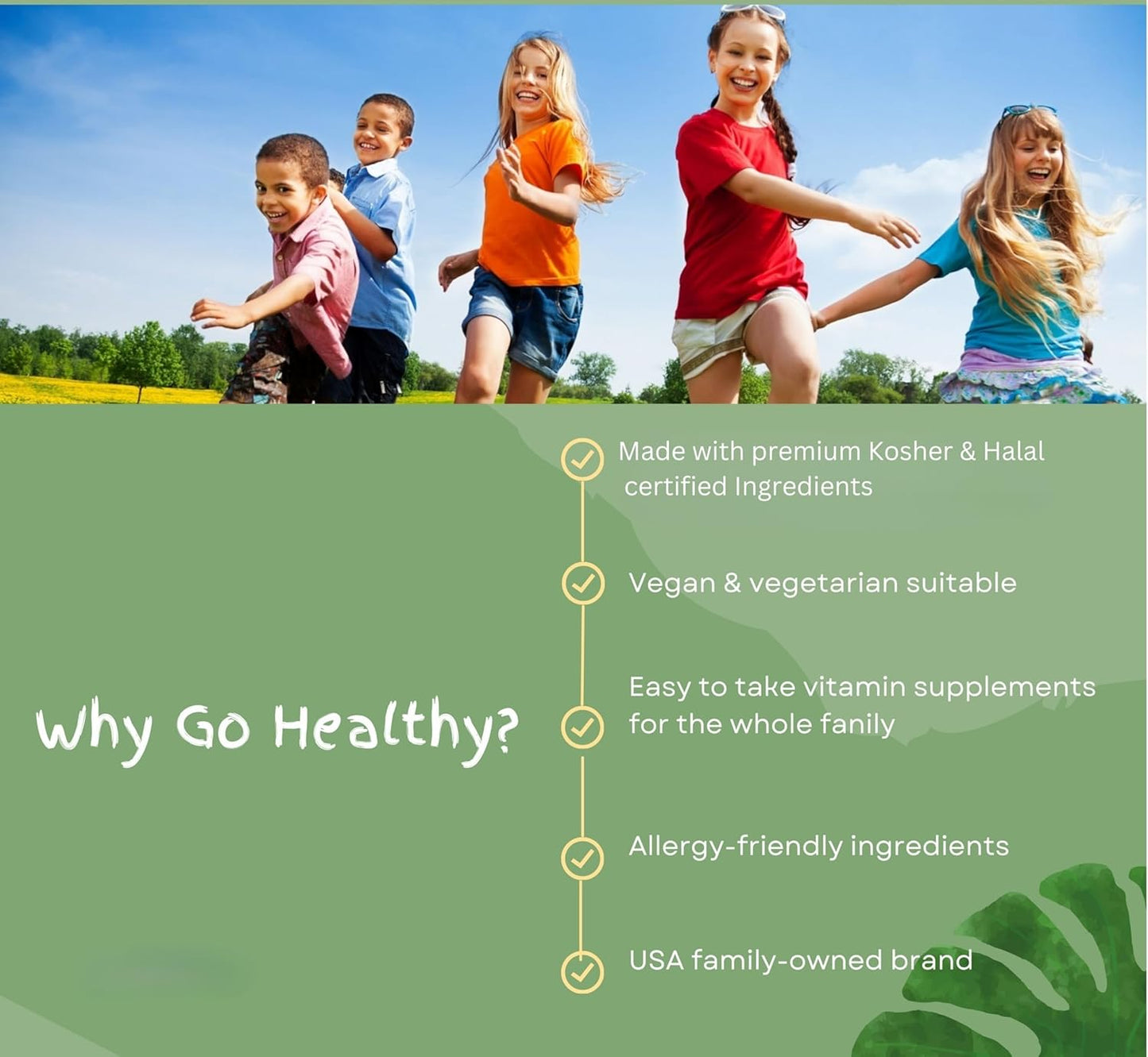 Go Healthy Natural Iron Gummies for Kids with Vitamin C - Children's Energy & Immune Support - Grape Flavor, Vegan & Gluten Free