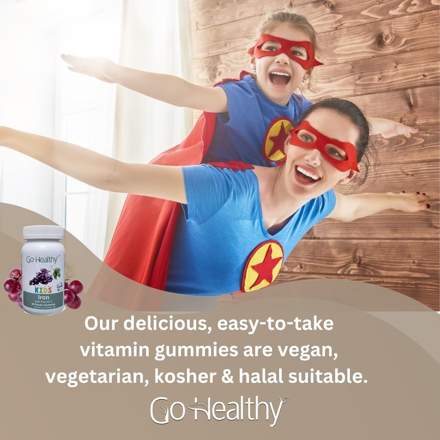 Go Healthy Natural Iron Gummies for Kids with Vitamin C - Children's Energy & Immune Support - Grape Flavor, Vegan & Gluten Free